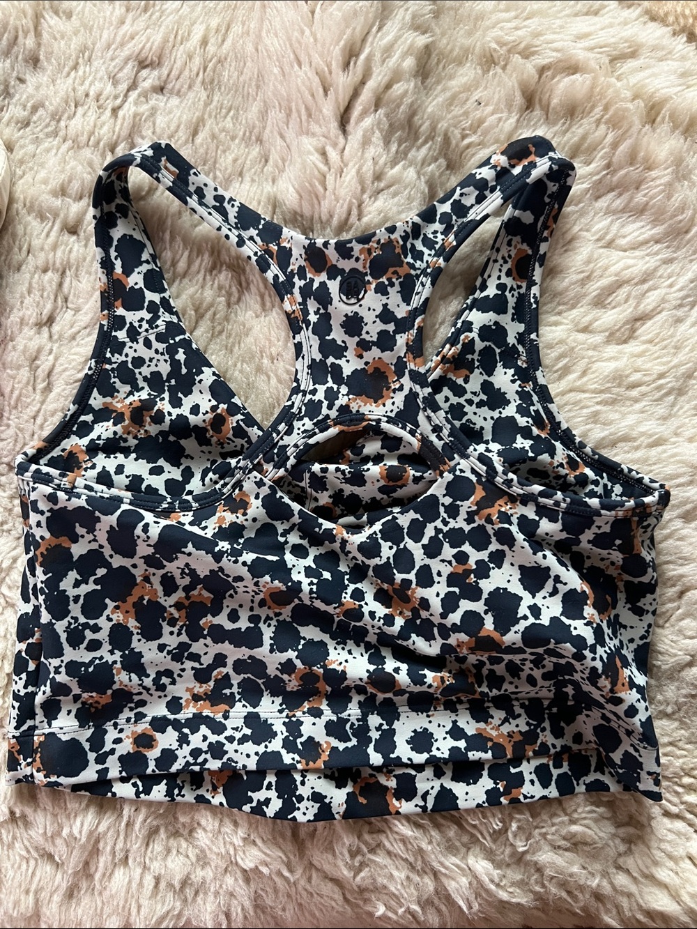 Sage Blue White and Brown Speckled Racerback Crop Top